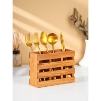 Подставка для столовых приборов Adelica, три секции, 19×7×14 см, дерево дуб