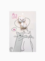 Брошь «Котенок» взъерошенный, белая в золоте