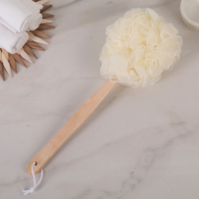 Мочалка для тела с ручкой Доляна, 50 гр, цвет белый