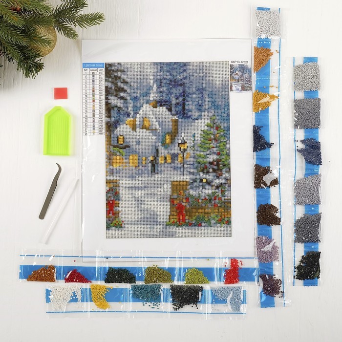 Алмазная мозаика на новый год с полным заполнением на холсте «Домик в сказочном лесу», 22 х 32 см, набор для творчества