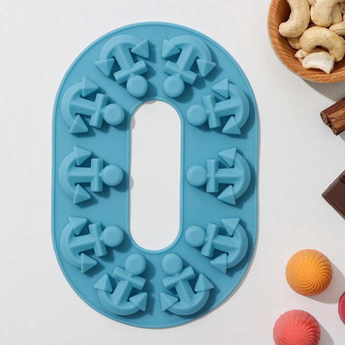 Форма для льда и кондитерских украшений Доляна «Якорь», 20,5×13,5×1 см, 10 ячеек, цвет МИКС