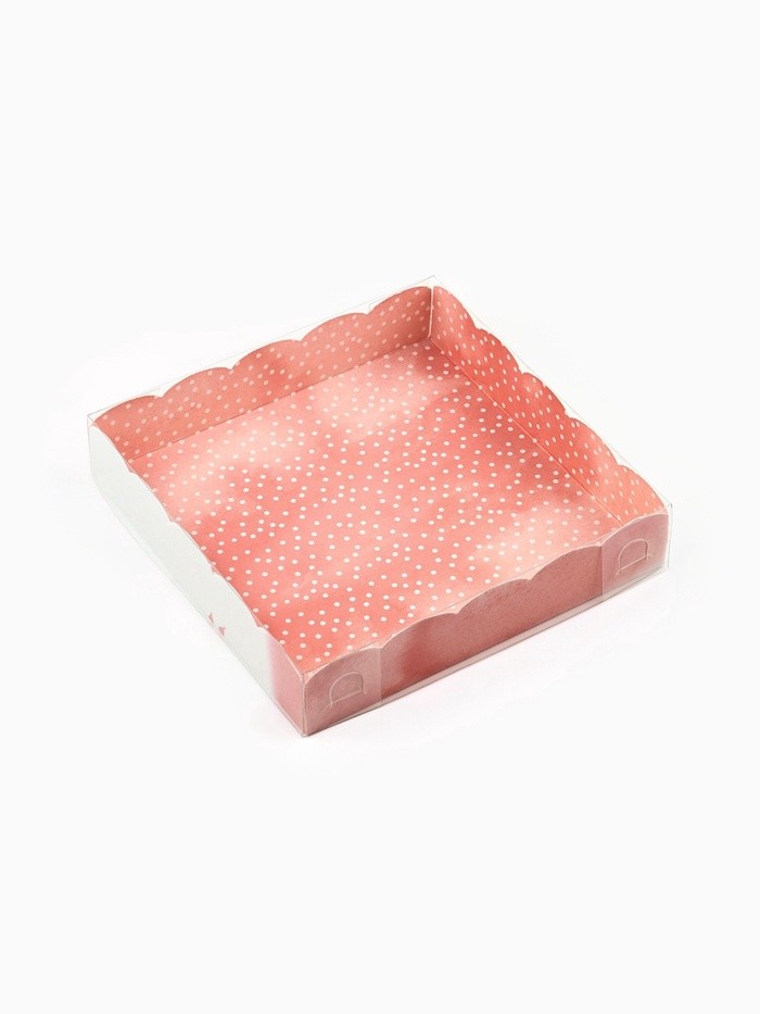 Коробка для печенья, кондитерская упаковка с пластиковой крышкой, Happy time, 15×15×3 см