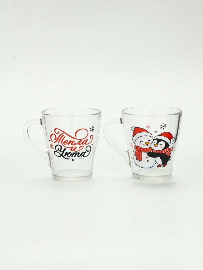 Кружки стеклянные новогодние «Персонажи», набор 2 шт. по 300 мл
