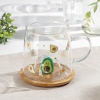 Кружка «Авокадо», 350 мл, с деревянной крышкой, рисунок МИКС