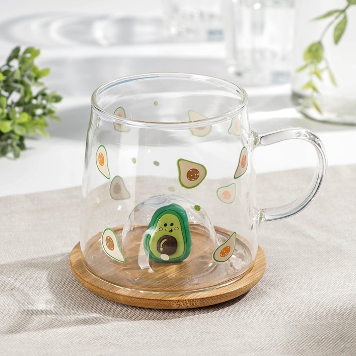 Кружка «Авокадо», 350 мл, с деревянной крышкой, рисунок МИКС