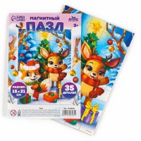 Пазл для детей магнитный деревянный «Новый год! Елка», 21×15 см, 35 элементов