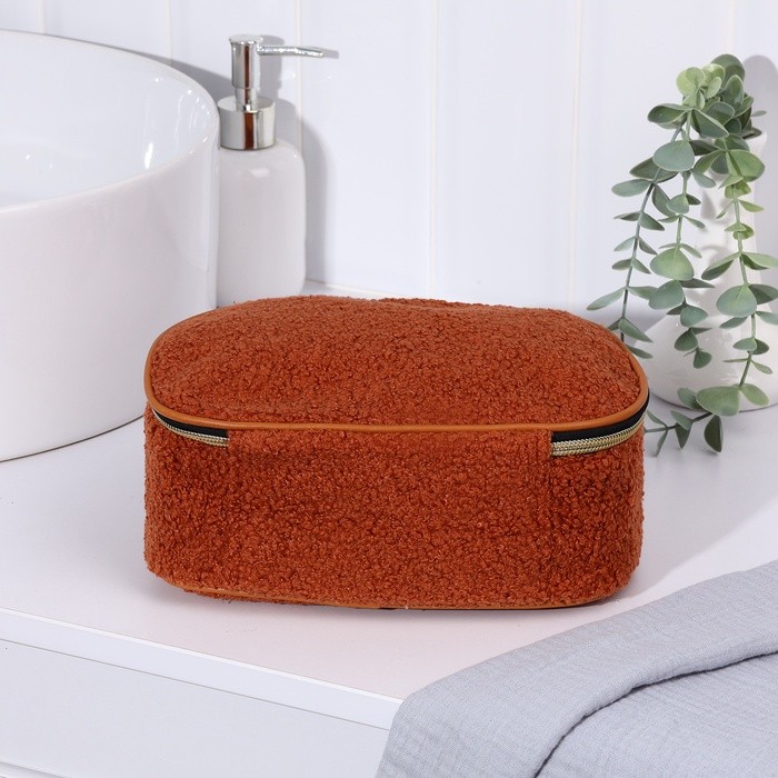 Косметичка на молнии, с ручкой, цвет коричневый