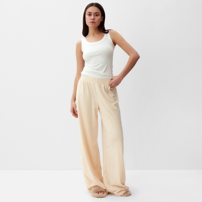 Брюки домашние женские KAFTAN Plushy, размер 52-54, молочные