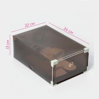 Коробка для хранения обуви выдвижная Доляна Large size, 22×34×13 см, 3 шт., чёрная