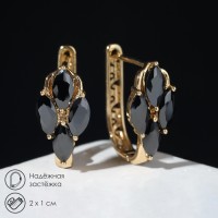 Серьги со стразами «Циркония» квартет, чёрные в розовом золоте