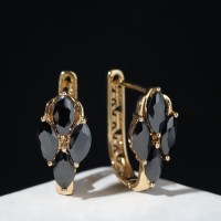Серьги со стразами «Циркония» квартет, чёрные в розовом золоте