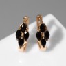 Серьги со стразами «Циркония» квартет, чёрные в розовом золоте