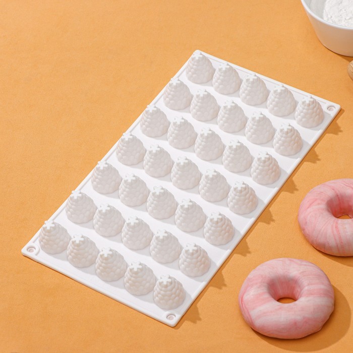 Форма для выпечки и муссовых десертов KONFINETTA «Ежевика», 35 ячеек, 29×16×2,5 см, 2,8×2,5 см, цвет белый