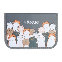 Пенал 1 секция 140 х 210 х 40 мм, откидной карман и косметичка, тканевый, Calligrata TOP Content "Коты"