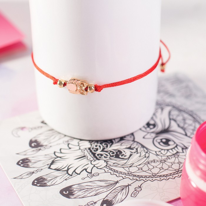 Браслет «Антистресс» на нити, сова, красный в золоте, d=6 см