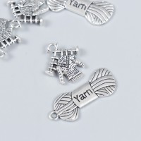 Декор для творчества металл "Пряжа и свитер" серебро набор 6+6 шт 3,1х1,2 см 1,7х1,9 см