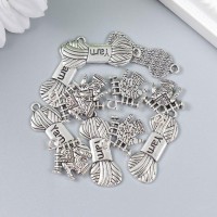 Декор для творчества металл "Пряжа и свитер" серебро набор 6+6 шт 3,1х1,2 см 1,7х1,9 см