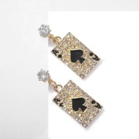 Серьги с эмалью «Карты» пики, цвет чёрно-белый в золоте