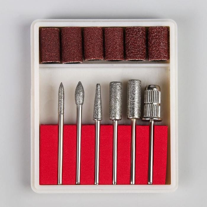 Фрезы с алмазным напылением, с насадками для педикюра, в органайзере, 12 шт