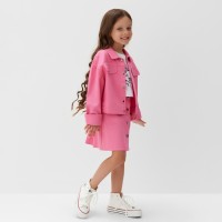 Рубашка для девочки джинсовая, укороченная KAFTAN, размер 30 (98-104 см), розовая