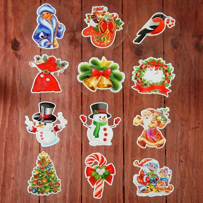 Наклейки на окна "Новогодние" 12 наклеек в наборе, 9 х 9 см