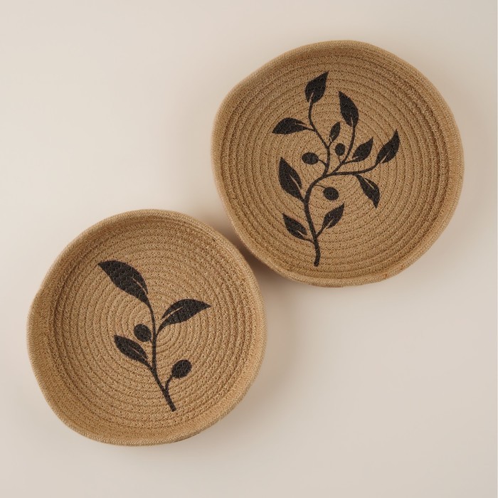 Корзины для хранения SL Home «Олива», плетёные, ручной работы, 2 шт., 25×25×3 см, 30×30×4 см, коричневые