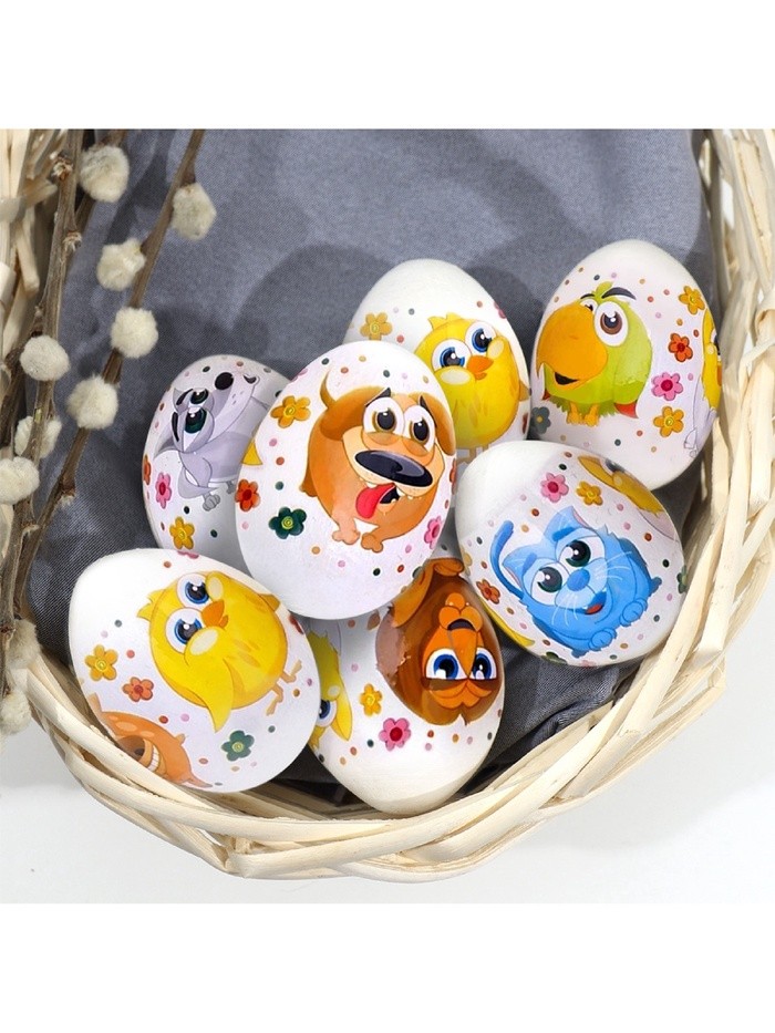 Термонаклейки на 7 яиц «Цыплята и друзья» на пасху, 7.3×34.2 см