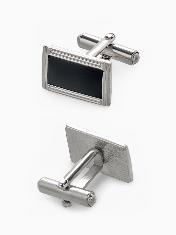 Набор мужской медный «Запонки + Зажим для галстука» прямоугольник с эмалью, чёрно-серебристый
