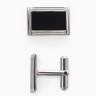 Набор мужской медный «Запонки + Зажим для галстука» прямоугольник с эмалью, чёрно-серебристый