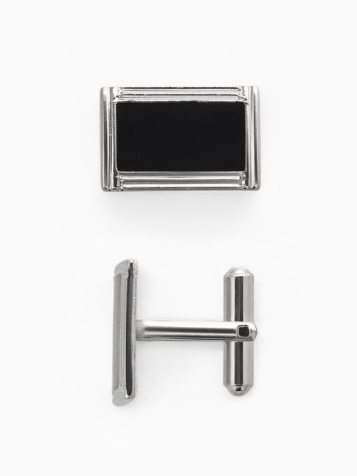 Набор мужской медный «Запонки + Зажим для галстука» прямоугольник с эмалью, чёрно-серебристый