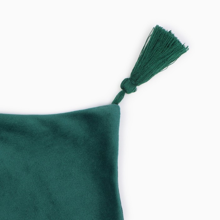 Наволочка декоративная с кисточками Этель цвет зелёный, 45х45 см, полиэстер, велюр