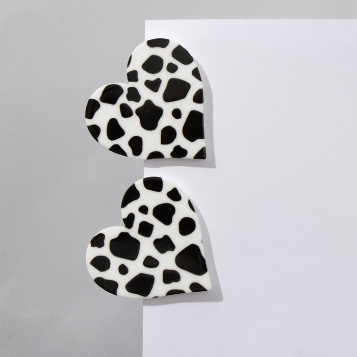 Серьги акриловые «Сердце» барс, цвет чёрно-белый