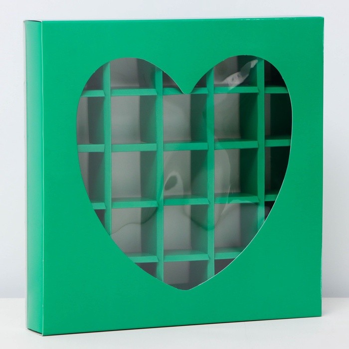 Коробка для конфет 25 шт., мятный, 22×22×3.5 см