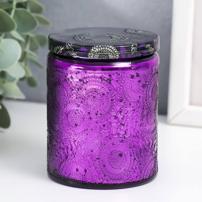 Банка для свечей стекло с крышкой "Цветочная" фиолет, цилиндр, гальваника 9х7х7 см Банка для свечей стекло с крышкой "Цветочная" фиолет, цилиндр, гальваника 9х7х7 см