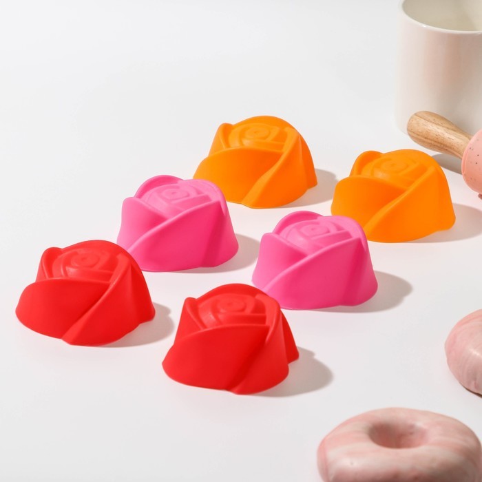 Набор форм для выпечки «Розочки», 6 шт, 7×4 см, цвет МИКС