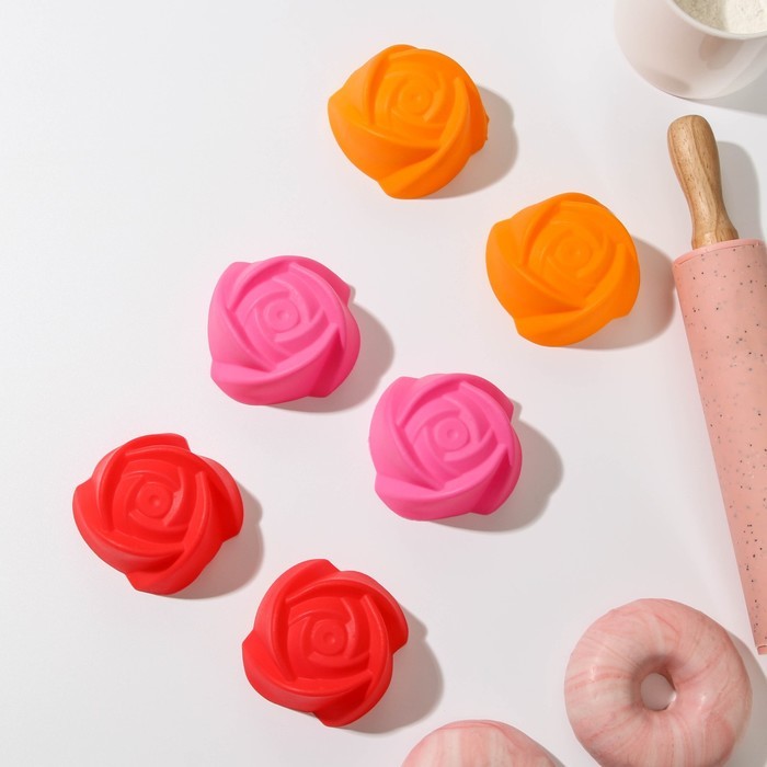 Набор форм для выпечки «Розочки», 6 шт, 7×4 см, цвет МИКС