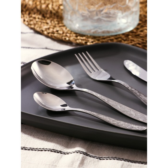 Набор столовый «Уралочка», толщина 2 мм (М13), картонная каробка, 24 предмета, цвет серебряный