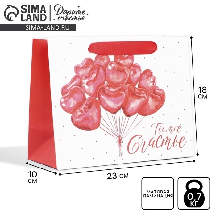 Пакет подарочный ламинированный, упаковка, «Ты моё счастье», MS 23×18×10 см