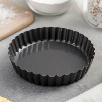 Форма для выпечки Доляна «Жаклин. Рифлёный круг», 21×2,5 см, съёмное дно, антипригарное покрытие, цвет чёрный