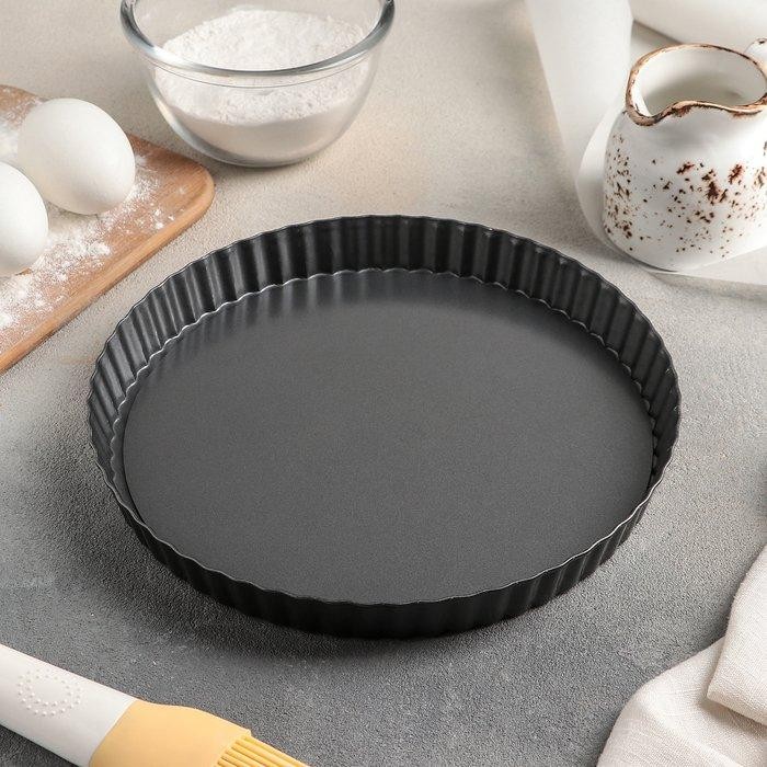 Форма для выпечки Доляна «Жаклин. Рифлёный круг», 21×2,5 см, съёмное дно, антипригарное покрытие, цвет чёрный