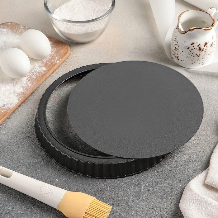 Форма для выпечки Доляна «Жаклин. Рифлёный круг», 21×2,5 см, съёмное дно, антипригарное покрытие, цвет чёрный