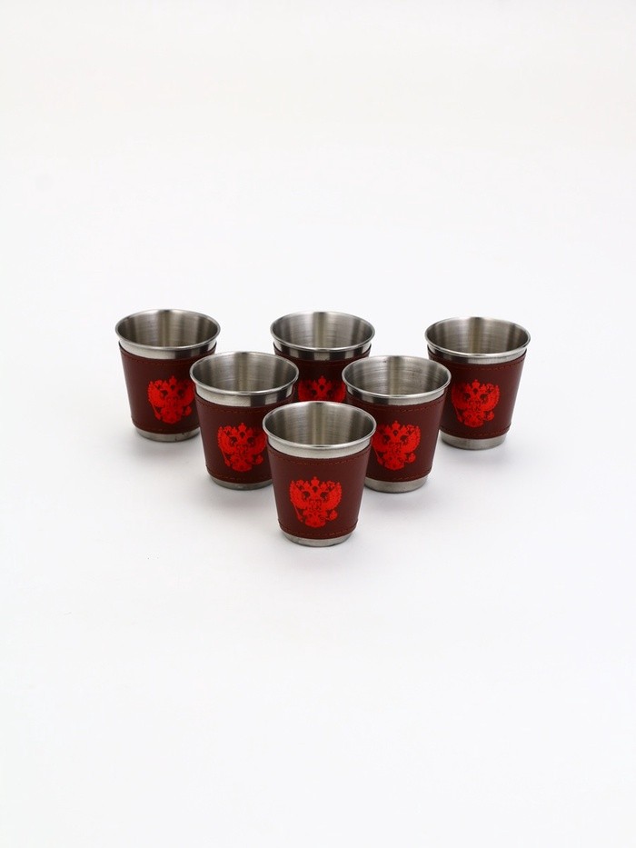 Стопки в чехле «Герб», нержавеющая сталь, набор 6 шт. × 75 мл