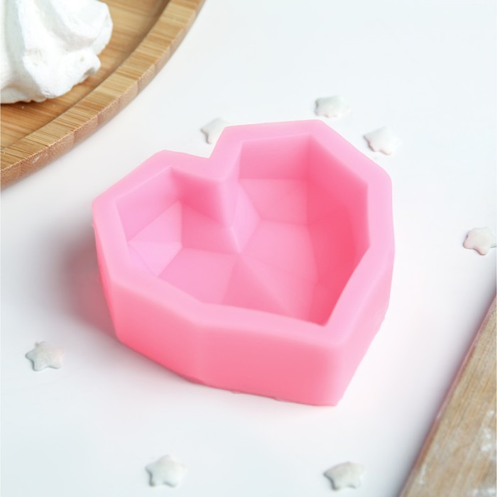 Молд Доляна «Сердце», силикон, 7,5×7,5×2,5 см, цвет розовый