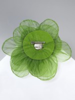 Брошь текстильная «Цветок» объемный, невесомый, цвет зелёный
