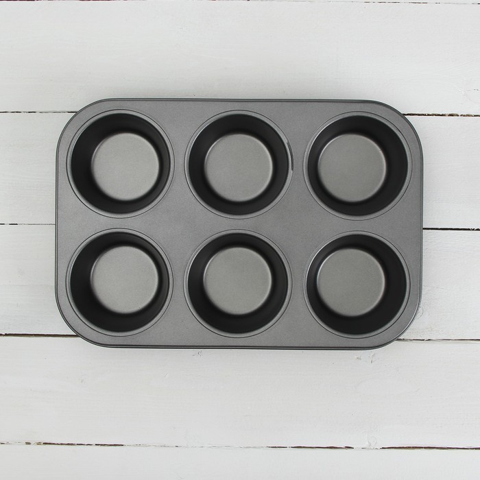 Форма для выпечки Доляна «Жаклин. Круг», 31,6×21,8×3,5 см, 6 ячеек, антипригарное покрытие, цвет чёрный