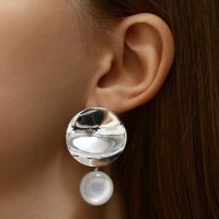 Серьги с жемчугом «Античность» круг, цвет серебро