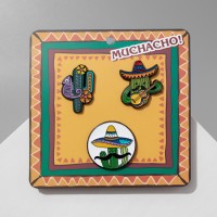 Набор значков (3шт) «Кактусы», цветные в чёрном металле