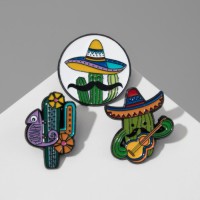 Набор значков (3шт) «Кактусы», цветные в чёрном металле