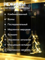 Гирлянда «Бахрома» 2.4×0.9 м с насадками «Ёлки», IP20, прозрачная нить, 138 LED, свечение тёплое белое, 8 режимов, 220 В