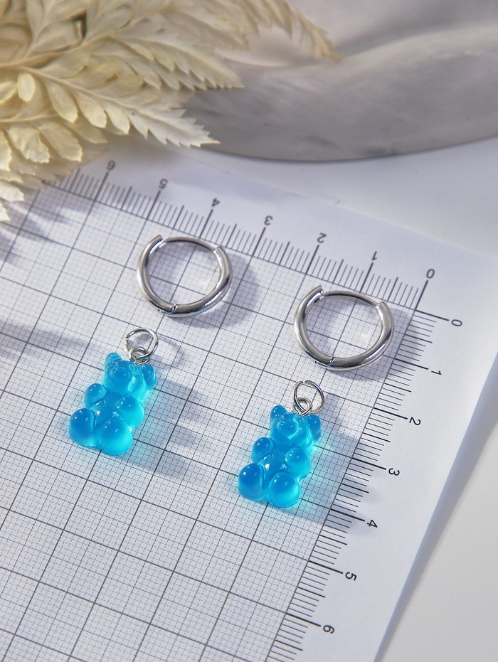 Серьги ассорти «Мармеладные мишки» трансформер, цвет голубой в серебре